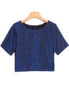 Romwe Round Neck Crop Blue T-shirt