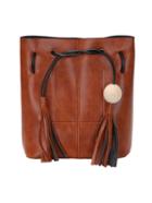 Romwe Wood Ball Tassel Drawstring Bucket Bag - Brown