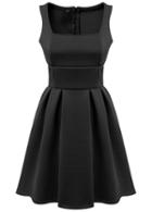 Romwe Sleeveless Pleated Slim Black Dress