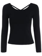Romwe Long Sleeve Crisscross Back Black T-shirt
