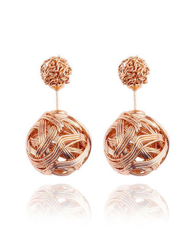 Romwe Knot Ball Double Sided Earrings - Gold