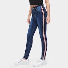 Romwe Contrast Tape Raw Hem Jeans