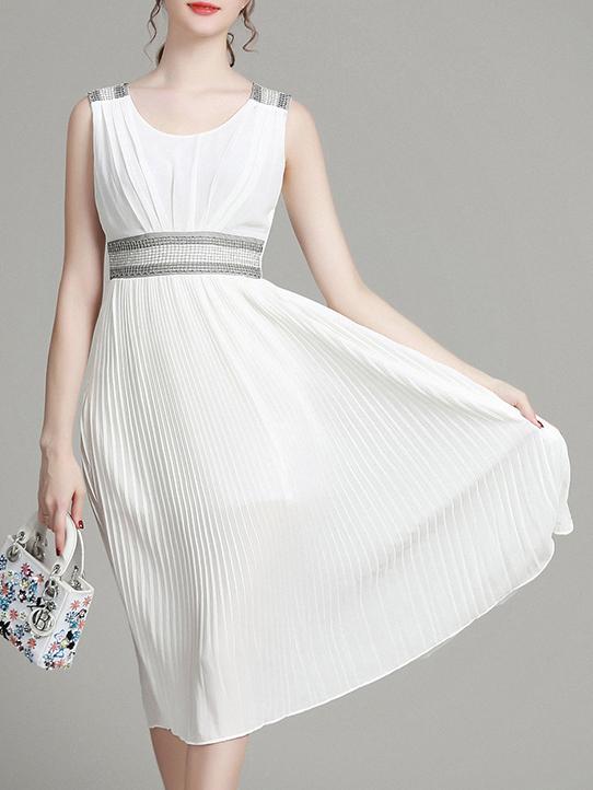 Romwe White Tank Neck Pleated Shift Dress