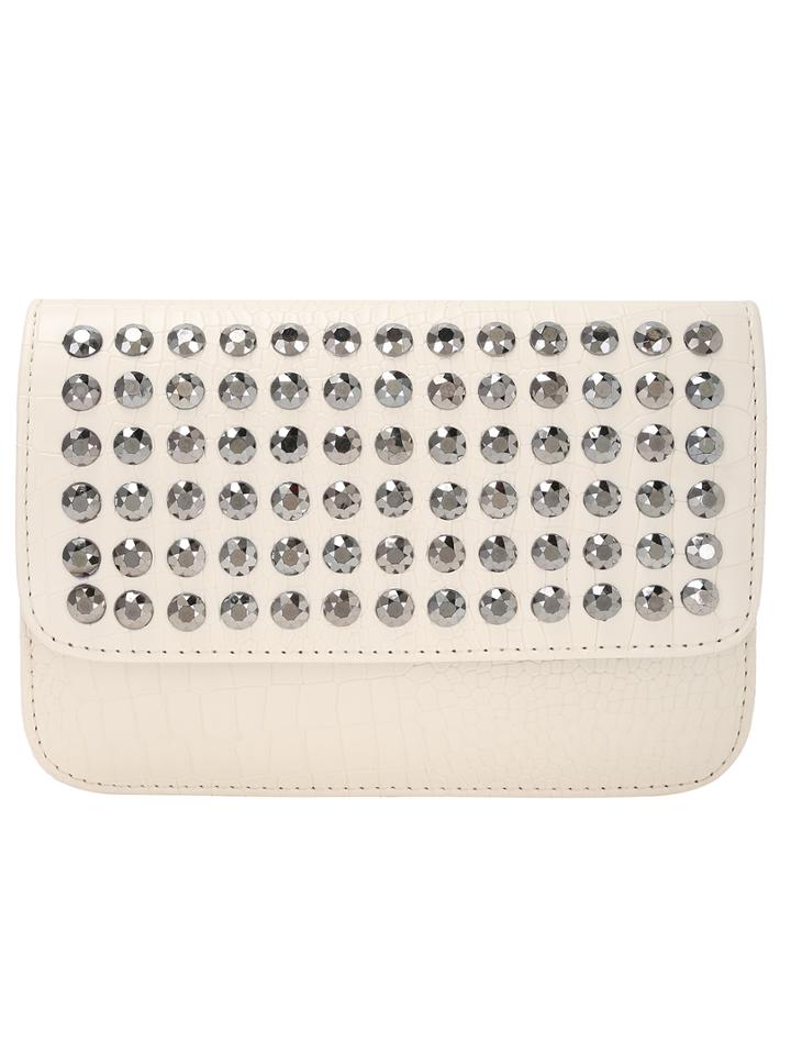 Romwe White Crocodile Pu Stud Flap Chain Bag