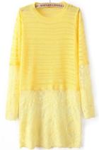 Romwe Sheer Lace Knit Yellow Sweater