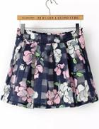 Romwe Florals Organza Pleated Navy Skirt