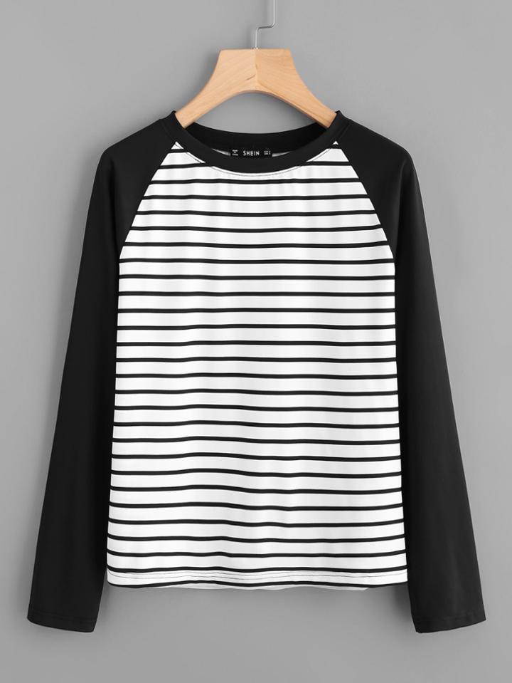 Romwe Contrast Raglan Sleeve Striped Tee