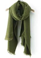Romwe Solid-colored Fringe Scarf-army Green