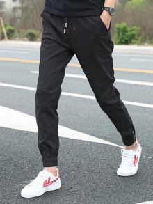 Romwe Men Drawstring Elastic Foot Close Skinny Pants