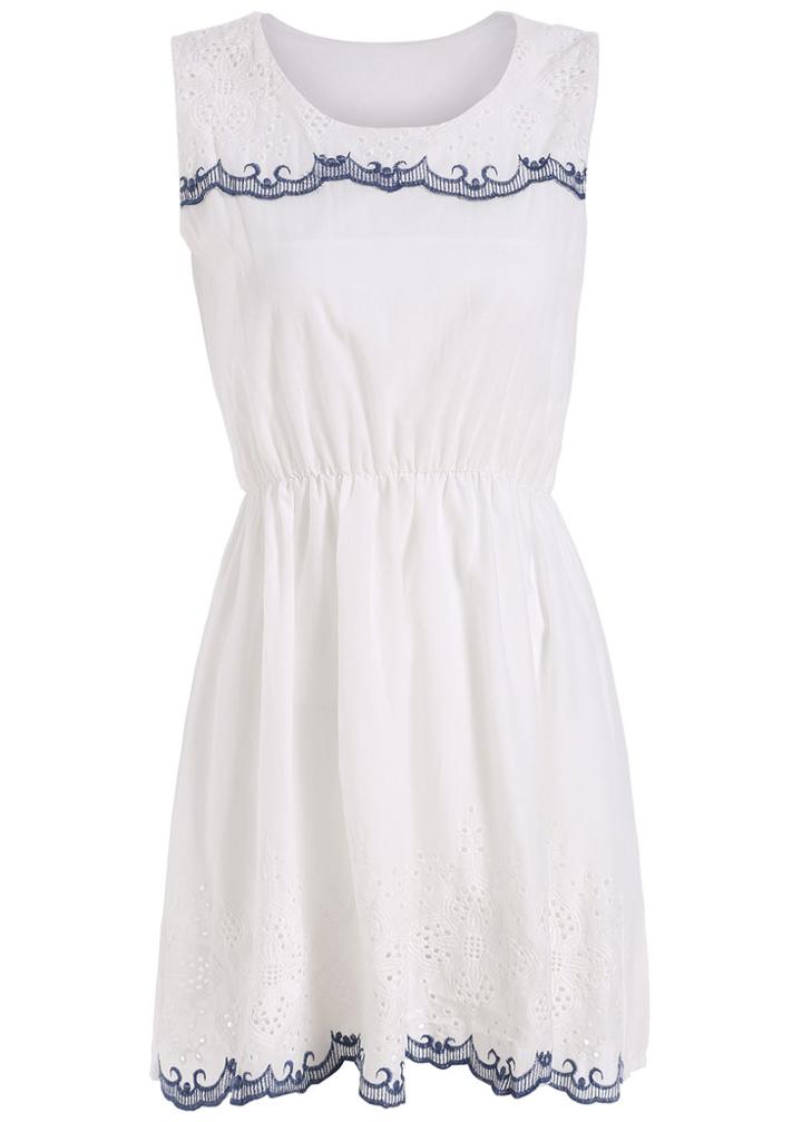 Romwe Round Neck Embroidered Tank Dress