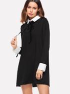 Romwe Contrast Collar And Cuff Knot Detail Dress
