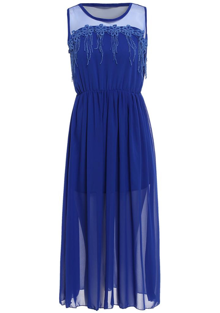 Romwe Applique Chiffon Pleated Dress