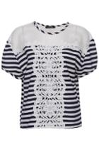 Romwe Floral Hollow Striped T-shirt