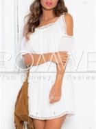 Romwe White Short Sleeve Off The Shoulder With Lace Dress