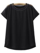 Romwe Black Hollow Short Sleeve Round Neck Casual T-shirt