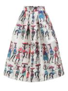 Romwe Vintage Print Flare Skirt With Zipper