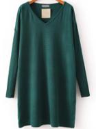 Romwe V Neck Knit Green Dress
