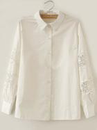 Romwe Lace Insert White Blouse