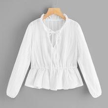 Romwe Ruffle Hem Knot Neck Blouse