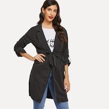 Romwe Self Tie Solid Coat