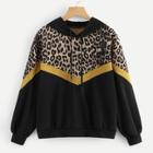 Romwe Contrast Leopard Drawstring Hoodie