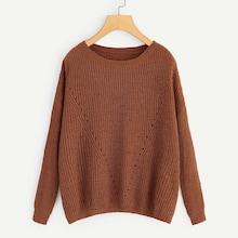 Romwe Plus Drop Shoulder Eyelet Detail Solid Sweater