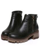 Romwe Black Round Toe Zipper Side Pu Boots