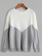 Romwe Grey Contrast Ribbed Trim Sweater