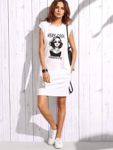 Romwe Portrait Print Cap Sleeve Tee Dress