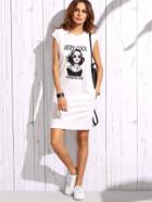 Romwe Portrait Print Cap Sleeve Tee Dress