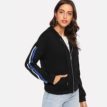 Romwe Stripe Contrast Drop Shoulder Hooded Jacket