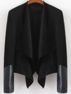 Romwe Black Long Sleeve Contrast Pu Leather Crop Blazer