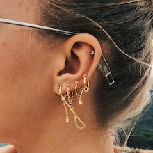 Romwe Ring & Chain Pendant Cut Hoop Earrings 4pcs