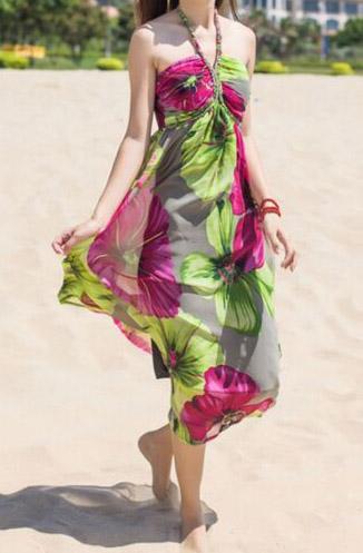 Romwe Halter Florals Chiffon Dress