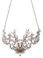 Romwe Antique Silver Deer Head Statement Necklace