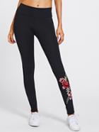 Romwe Embroidered Rose Applique Leggings