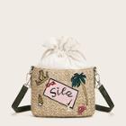 Romwe Embroidered Coconut Tree Woven Crossbody Bag