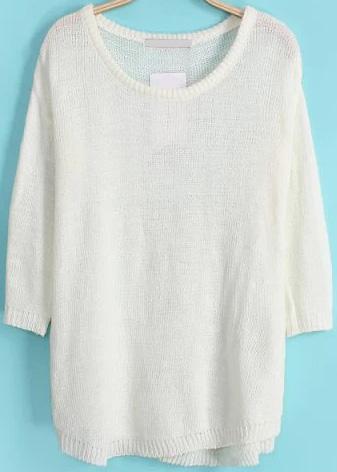 Romwe Round Neck Sheer Knit White Sweater
