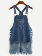Romwe Blue Ombre Frayed Denim Overall Dress