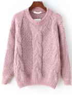 Romwe Cable Knit Fuzzy Pink Sweater