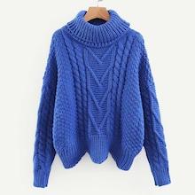 Romwe High Neck Cable Knit Asymmetric Hem Jumper