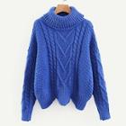 Romwe High Neck Cable Knit Asymmetric Hem Jumper