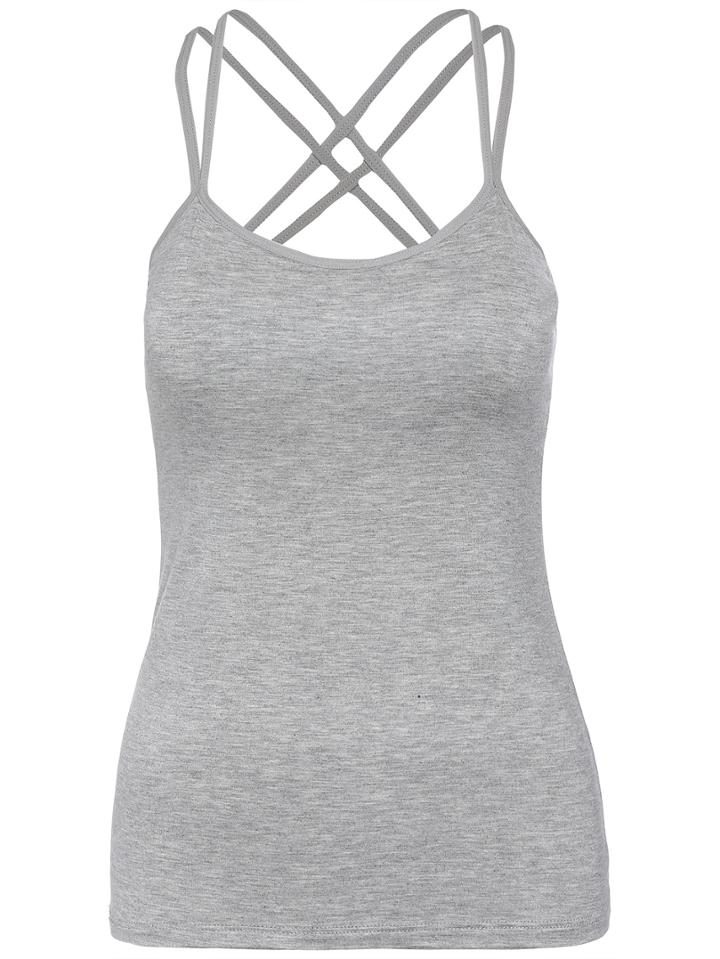 Romwe Crisscross Back Grey Cami Top