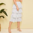 Romwe Polka Dot Print Tiered Layer Elastic Waist Skirt