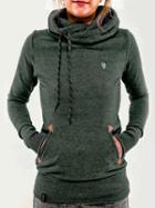 Romwe Green Hooded Long Sleeve Pockets Sweatshirt