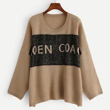 Romwe Plus Drop Shoulder Letter Pattern Sweater