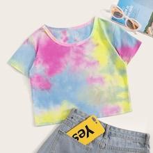 Romwe Random Tie Dye Crop Tee
