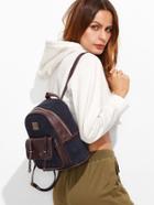 Romwe Navy Corduroy And Pu Pocket Front Mini Backpack