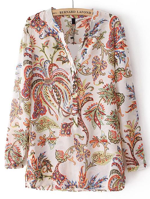 Romwe V Neck Florals Shirt