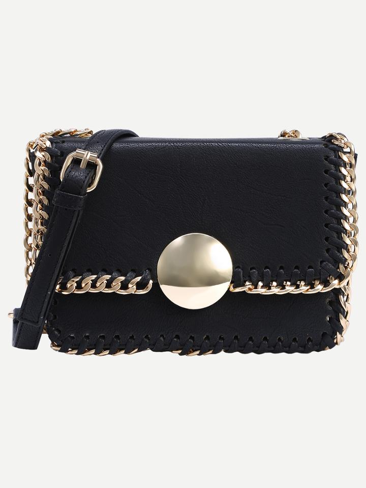 Romwe Black Interlaced Chain Trim Bag